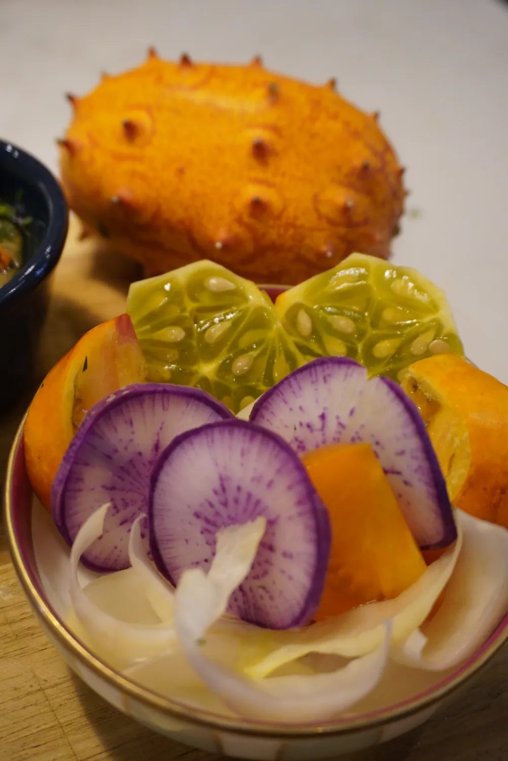 Thin slices of watermelon radish