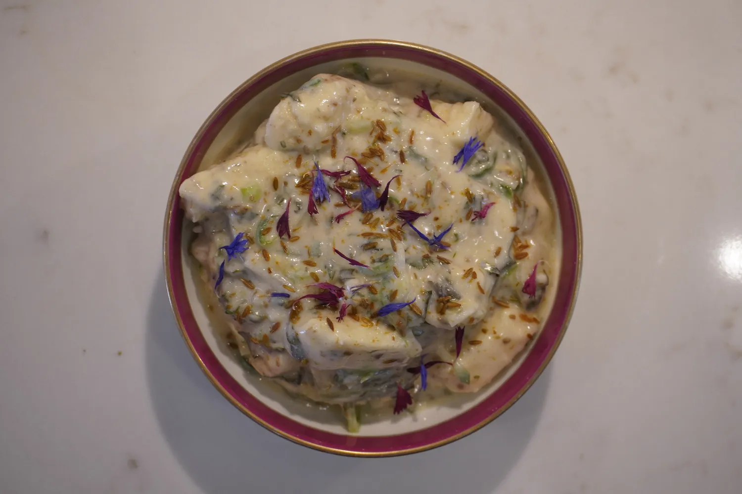 Plant cream topped with flowers