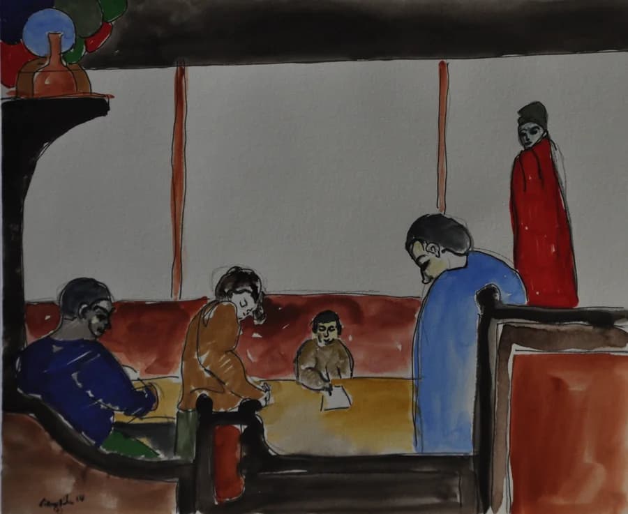 Scène comique et jeune écrivain doré, 2014