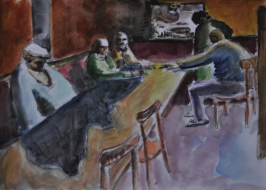 Scène de café colorée et étrange, 2015